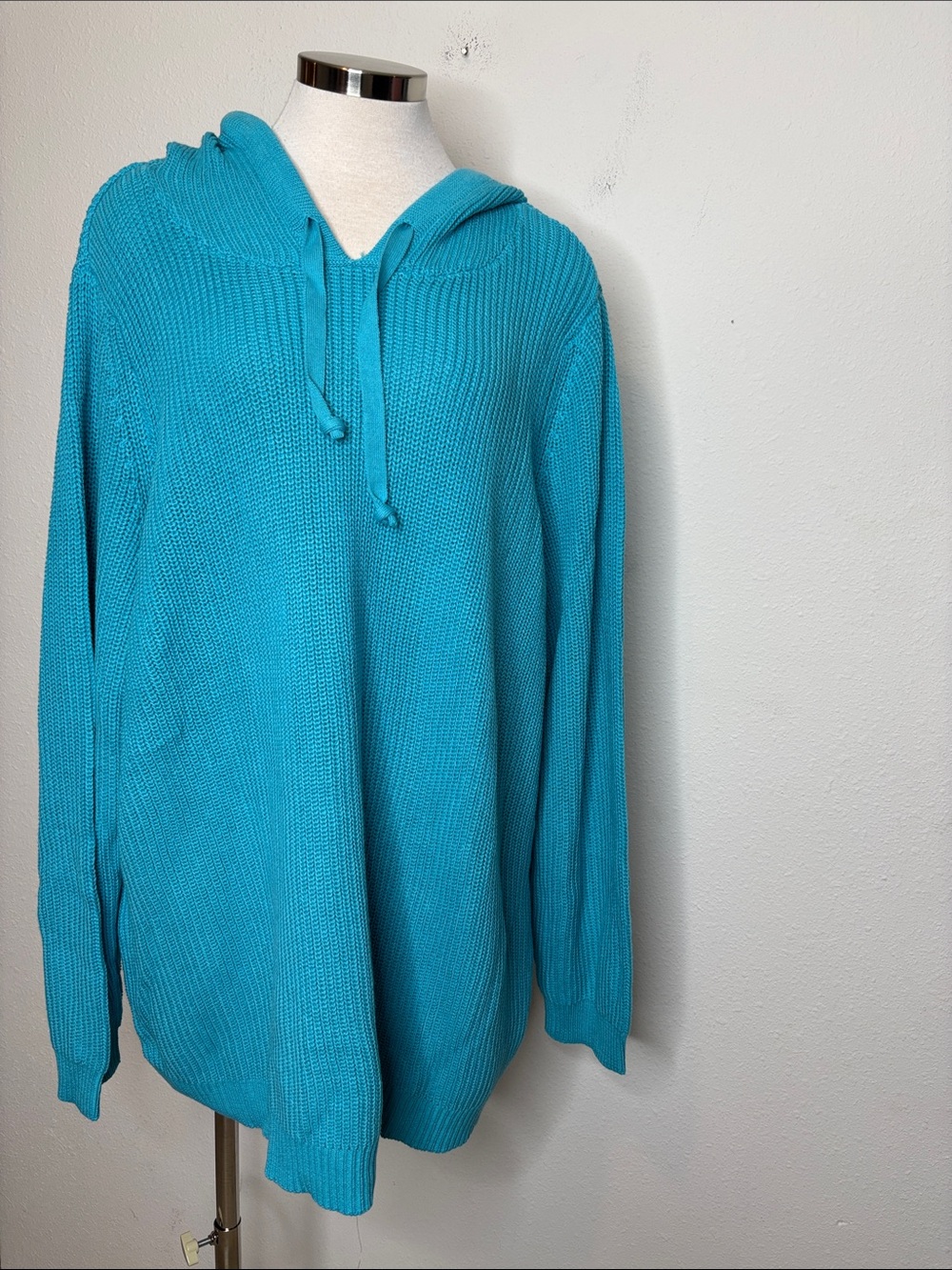 Belle by Kim Gravel Bright Turquoise Hooded Knit Sweater